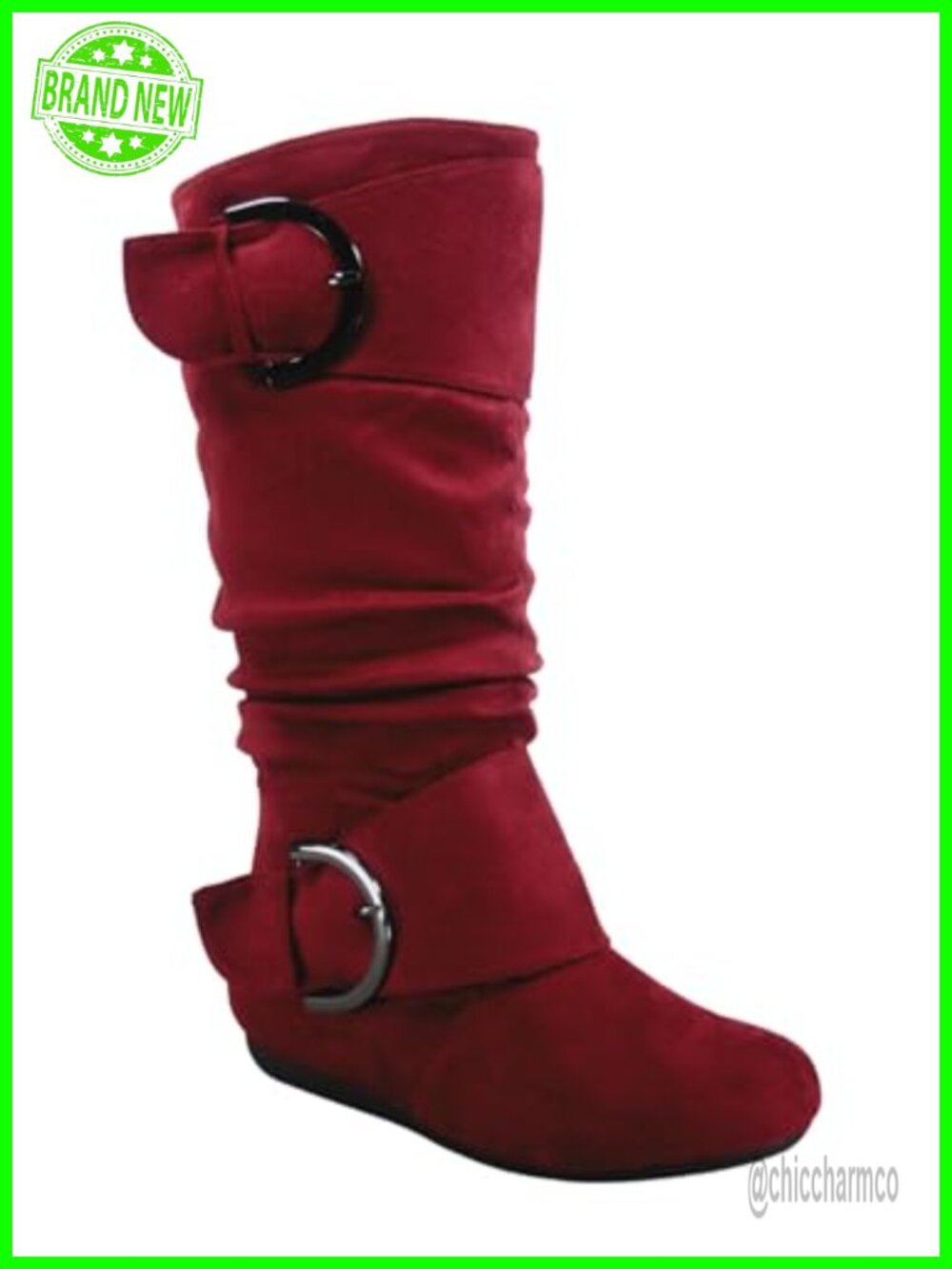 Womens Slouchy Mid-Calf Boots Faux Suede Flat Heel Casual Side Zip